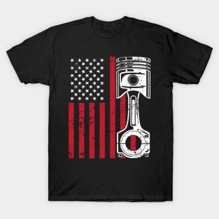 Patriotic American Flag Piston Muscle Car Vintage Distressed T-Shirt